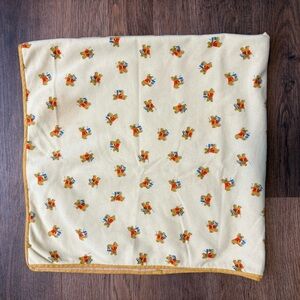 Vintage Teddy Bear Baby Blanket, Soft, Yellow, Fabric